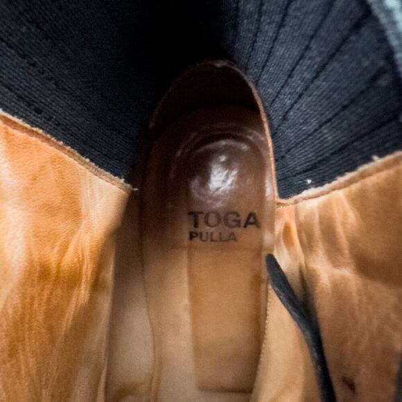 Toga Pulla Boots Womens 37 7 Buckle Belted Cowboy Ankle Black Suede Boho Western - Picture 7 of 11